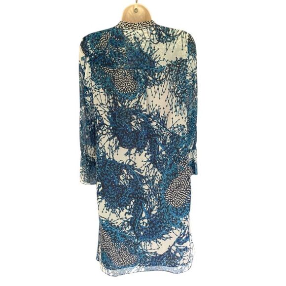 Diane Von Furstenberg All Silk Blue Watercolor 3/4 Bell Flutter cuff Dress 0 - Picture 3 of 8